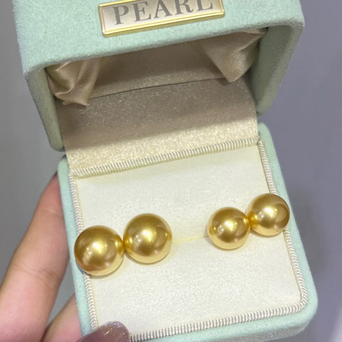 11-12mm Golden South Sea Pearl Stud Earrings - May-Lynn